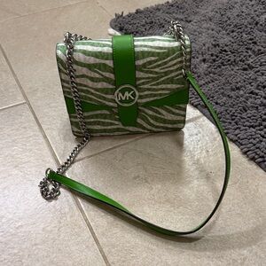Michael Kors Green and White Zebra Crossbody Bag